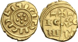 Messina. Federico II di Svevia (1194-1250). Multiplo di tarì. D/ Cinque globetti disposti a fiore; nel giro esterno, legenda pseudo-cufica. R/ Lunga c...