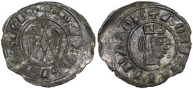 Messina o Brindisi. Federico II di Svevia (1197-1250). Mezzo denaro c. 1243. D/ Aquila ad ali spiegate volta a sinistra. R/ Testa coronata volta a des...