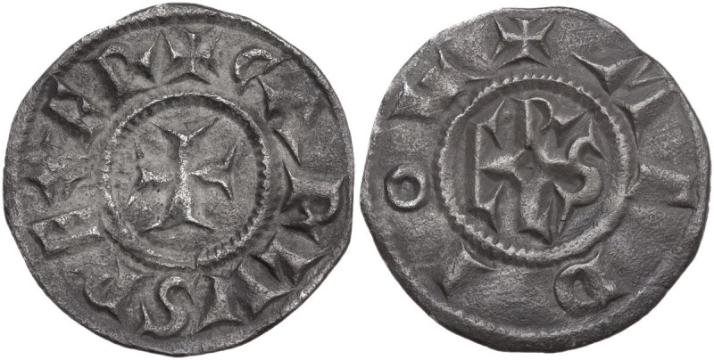 Milano. Carlo Magno (774-814). Denaro. D/ Croce. R/ Monogramma di Carlo. CNI 24;...