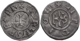 Milano. Carlo Magno (774-814). Denaro. D/ Croce. R/ Monogramma di Carlo. CNI 24; MEC 1, 743; MIR (Milano) 4/1. AG. 1.49 g. 20.50 mm. RR. BB+.