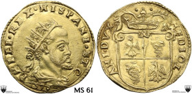 Milano. Filippo II di Spagna (1556-1598). Doppia 1578. D/ Busto a destra paludato, corazzato e radiato; sotto il busto, 1578. R/ Scudo coronato inquar...