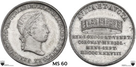 Milano. Ferdinando I d'Asburgo-Lorena (1835-1848). Medaglia o gettone (mezza lira) 1838 per il giuramento. D/ Testa laureata a destra. R/ La corona fe...