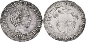 Modena. Ercole II d'Este (1534-1559). Bianco da 10 soldi. D/ Testa volta a destra. R/ Stemma di Modena. CNI 57/63; Rav. Mor. 19; MIR (Emilia) 646. AG....