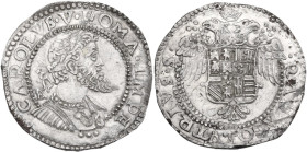 Napoli. Carlo V d'Asburgo (1516-1556). Mezzo Ducato. D/ Busto medio corazzato volto a destra con testa con corona d'alloro e folta barba; dietro, le s...