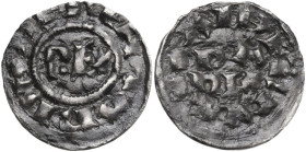 Pavia. Berengario II e Adalberto (950-961). Denaro. D/ La scritta (ADALBERTVS) REX. R/ Le lettere P A P I A disposte su due righe. CNI 1/7; Limido-Fus...