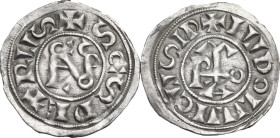 Roma. Papa Niccolò I (San Niccolò Magno) (858-867) e Ludovico II il Giovane imperatore. Denaro. D/ Monogramma di NICOLAVS. R/ Monogramma a croce di RO...