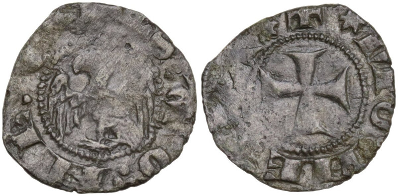 Savona. Repubblica (1350-1396). Denaro. D/ Aquila coronata ad ali spiegate. R/ C...