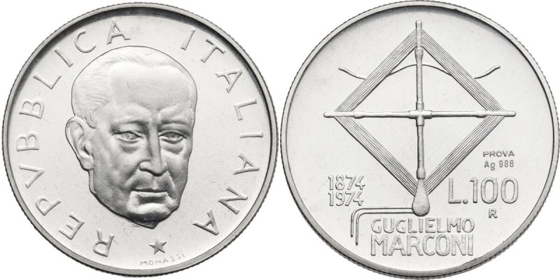 500 lire 1974 Guglielmo Marconi Prova. Mont. 1. AG. 27.80 mm. RR. Tiratura scono...