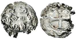 Kingdom of Castille and Leon. Alfonso VII (1126-1157). Obol. Leon. (Bautista-119). (Imperatrix-A7:53.7, plate coin). Anv.: IMPERATOR. Cross. Rev.: Lio...