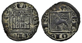 Kingdom of Castille and Leon. Alfonso X (1252-1284). Obol. Burgos. (Bautista-410.18). Ve. 0,49 g. B on the left tower of the castle. Scarce. Choice VF...
