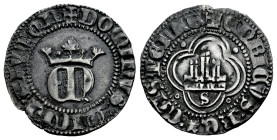 Kingdom of Castille and Leon. Enrique II (1368-1379). 1/2 real. Sevilla. (Bautista-559.1 var). Anv.: + DOMIVS : MIChI : AIVTOR. Rev.: + ENRICVS : REX ...