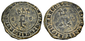 Catholic Kings (1474-1504). Blanca. Granada. P. (Cal-32). Anv.: + FERNANDVS : ET hELISABET : D : (G) : REX. Rev.: + R : REGINA : CAST : LIGIO : ARAGO ...