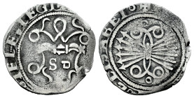 Catholic Kings (1474-1504). 1/2 real. Sevilla. (Cal-268). Ag. 1,46 g. "Square d" assayer. Choice F. Est...40,00. 

Spanish description: Fernando e I...