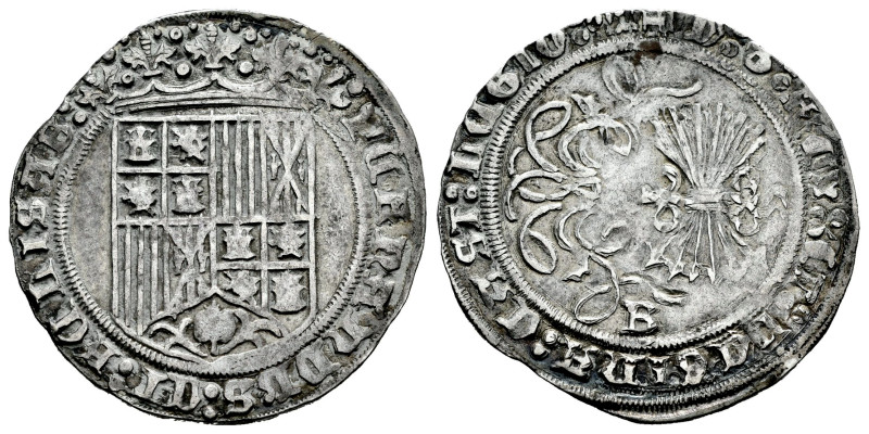 Catholic Kings (1474-1504). 1 real. Burgos. (Cal-297). Ag. 3,31 g. Eagle's head....