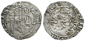 Catholic Kings (1474-1504). 1 real. Granada. R. (Cal-372). Ag. 3,38 g. Shield between R - G. VF. Est...90,00. 

Spanish description: Fernando e Isab...