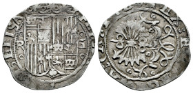 Catholic Kings (1474-1504). 1 real. Granada. (Cal-372). Ag. 3,14 g. Shield between R-G flanked by roundels. Almost VF. Est...100,00. 

Spanish descr...