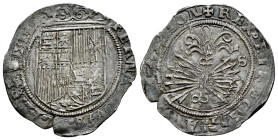 Catholic Kings (1474-1504). 1 real. Sevilla. (Cal-408). Ag. 3,34 g. S on reverse. Planchet crack. Toned. Almost VF. Est...50,00. 

Spanish descripti...