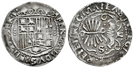 Catholic Kings (1474-1504). 1 real. Sevilla. (Cal-411). (Cal 2008-unlisted). Ag. 3,28 g. Parsley leaf as the beginning of the legend. Without the word...