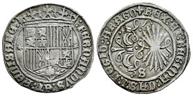 Catholic Kings (1474-1504). 1 real. Sevilla. (Cal-424). (Cal 2008-unlisted). Ag. 3,21 g. Bundle of 7 arrows. Parsley leaf as the beginning of the lege...