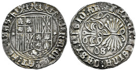 Catholic Kings (1474-1504). 1 real. Sevilla. (Cal-424). (Cal 2008-424). Ag. 3,27 g. Bundle of 7 arrows. Parsley leaf as the beginning of the legend. S...