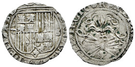 Catholic Kings (1474-1504). 1 real. Sevilla. (Cal-440). Ag. 3,35 g. Shield between D square and S. Clipped. Almost VF/Choice F. Est...40,00. 

Spani...