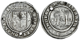 Charles-Joanna (1504-1555). 1 real. Mexico. G-M. (Cal-66). Anv.: CAROLVS : ET ◦ IOHANA ◦ REGS. Rev.: + HISPANIARVM : ET ◦ INDIARVM ◦. Ag. 3,28 g. Very...