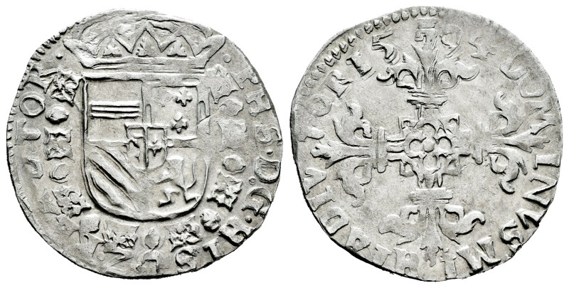 Philip II (1556-1598). 1/20 escudo. 1594. Tournai. (Tauler-858). (Vanhoudt-310.T...