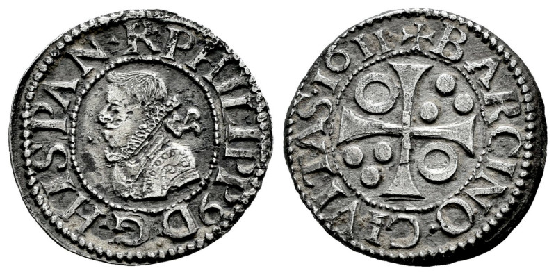 Philip III (1598-1621). 1 croat. 1611. Barcelona. (Cal-374). Ag. 1,72 g. Choice ...