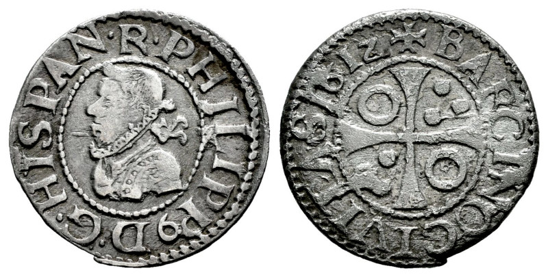 Philip III (1598-1621). 1/2 croat. 1612. Barcelona. (Cal-375). Ag. 1,32 g. VF/Al...