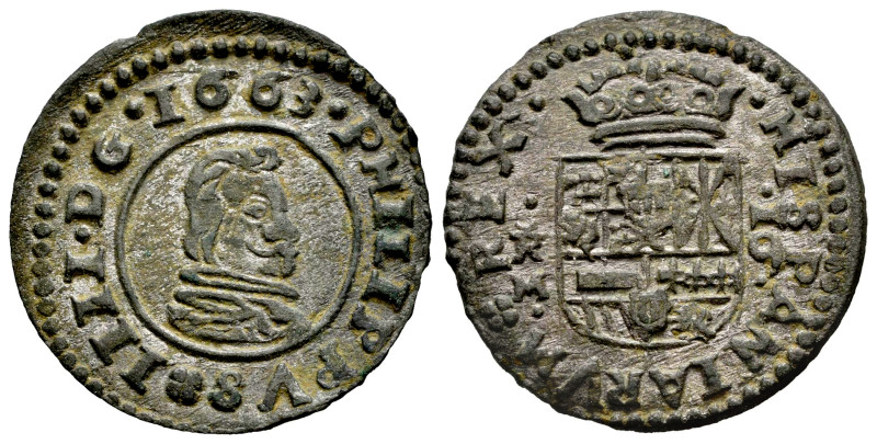 Philip IV (1621-1665). 16 maravedis. 1663. Trujillo. M. (Cal-506). (Jarabo-Sanah...