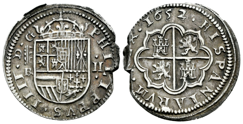 Philip IV (1621-1665). 2 reales. 1652/28. Segovia. BR. (Cal-961). Ag. 6,12 g. Cl...