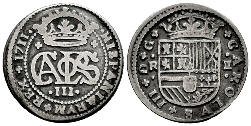 Charles III The Pretender (1701-1714). 2 reales. 1711. Barcelona. (Cal-32). Ag. ...