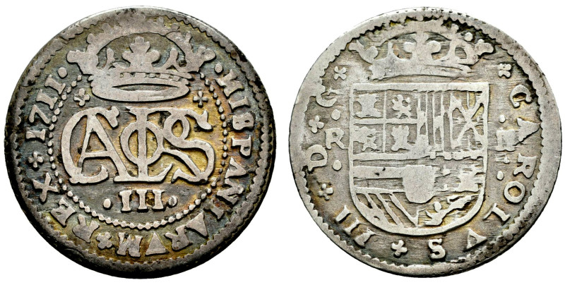 Charles III The Pretender (1701-1714). 2 reales. 1711. Barcelona. (Cal-32). Ag. ...