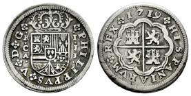 Philip V (1700-1746). 1 real. 1719. Cuenca. JJ. (Cal-351). Ag. 3,13 g. VF/Almost VF. Est...40,00. 

Spanish description: Felipe V (1700-1746). 1 rea...