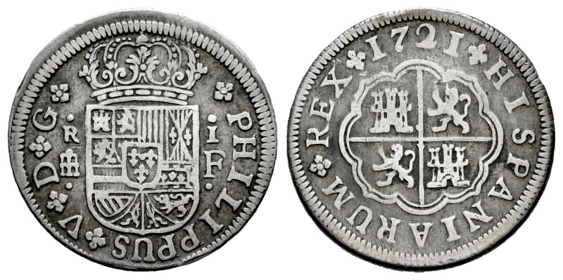 Philip V (1700-1746). 1 real. 1721. Segovia. F. (Cal-623). Ag. 2,82 g. VF. Est.....