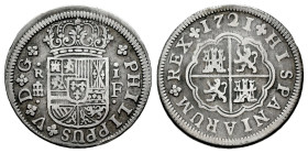 Philip V (1700-1746). 1 real. 1721. Segovia. F. (Cal-623). Ag. 2,82 g. VF. Est...35,00. 

Spanish description: Felipe V (1700-1746). 1 real. 1721. S...