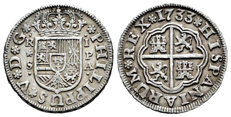 Philip V (1700-1746). 1 real. 1733. Sevilla. PA. (Cal-657). Ag. 2,86 g. Choice V...