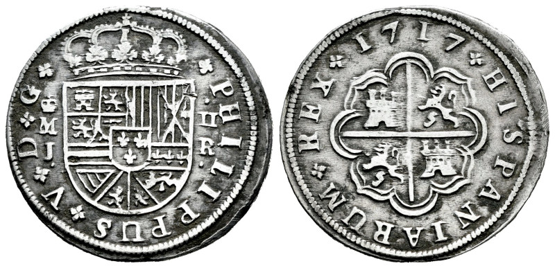 Philip V (1700-1746). 2 reales. 1717. Madrid. J. (Cal-770). Ag. 5,15 g. Choice V...