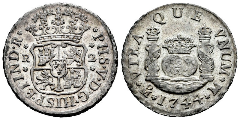 Philip V (1700-1746). 2 reales. 1744. Mexico. M. (Cal-831). Ag. 6,71 g. A good s...