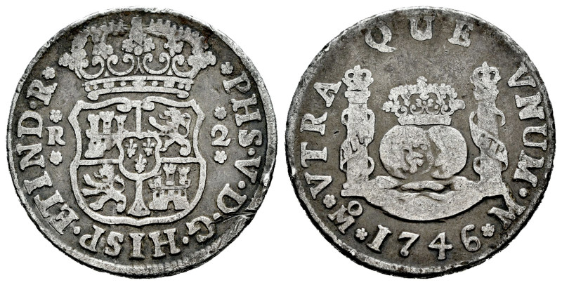 Philip V (1700-1746). 2 reales. 1746. Mexico. M. (Cal-836). Ag. 6,35 g. Knock on...