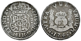 Philip V (1700-1746). 2 reales. 1746. Mexico. M. (Cal-836). Ag. 6,35 g. Knock on edge. Almost VF/Choice F. Est...50,00. 

Spanish description: Felip...