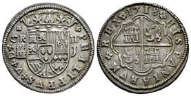 Philip V (1700-1746). 2 reales. 1718. Segovia. J. (Cal-947). Ag. 5,30 g. Leyenda PHILIPPVS. Choice VF. Est...90,00. 

Spanish description: Felipe V ...