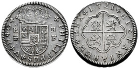 Philip V (1700-1746). 2 reales. 1721. Segovia. F. (Cal-953). Ag. 5,69 g. Ceca, valor y ensayador entre puntos. Suave tono. Almost XF/Choice VF. Est......