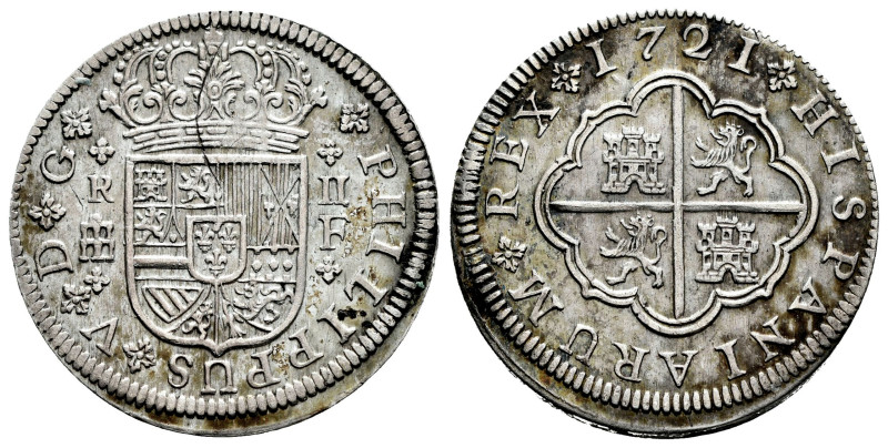 Philip V (1700-1746). 2 reales. 1721. Segovia. F. (Cal-954). Ag. 5,75 g. Scratch...