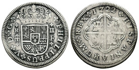 Philip V (1700-1746). 2 reales. 1722. Segovia. F. (Cal-956). Ag. 5,25 g. VF/Almost VF. Est...35,00. 

Spanish description: Felipe V (1700-1746). 2 r...