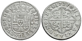 Philip V (1700-1746). 2 reales. 1737. Sevilla. P. (Cal-997). Ag. 5,72 g. Almost VF. Est...30,00. 

Spanish description: Felipe V (1700-1746). 2 real...