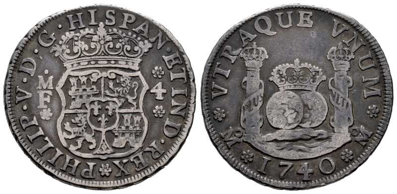 Philip V (1700-1746). 4 reales. 1740/30. Mexico. MF. (Cal-1122). Ag. 13,22 g. Ov...