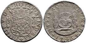 Philip V (1700-1746). 8 reales. 1745. Mexico. MF. (Cal-1468). Ag. 25,58 g. Scratches. Minor rust. VF. Est...300,00. 

Spanish description: Felipe V ...