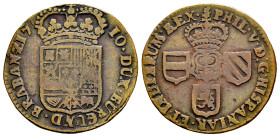 Philip V (1700-1746). 1 liard. 1710. Namur. (Vti-53). (Vanhoudt-749). Ae. 3,15 g. Choice F. Est...25,00. 

Spanish description: Felipe V (1700-1746)...