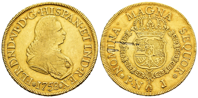 Ferdinand VI (1746-1759). 8 escudos. 1758. Popayán. J. (Cal-796). (Cal onza-611)...